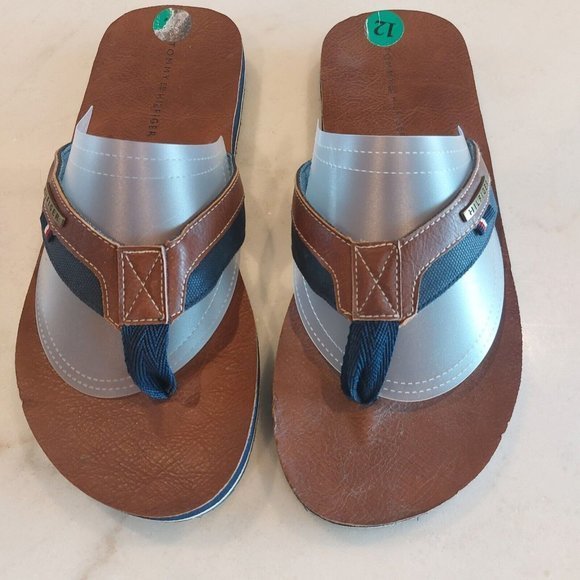 Tommy Hilfiger Drake-T Men's Flip Flops Flat Sandals Cognac Faux Leather Sz 12 - Picture 2 of 8